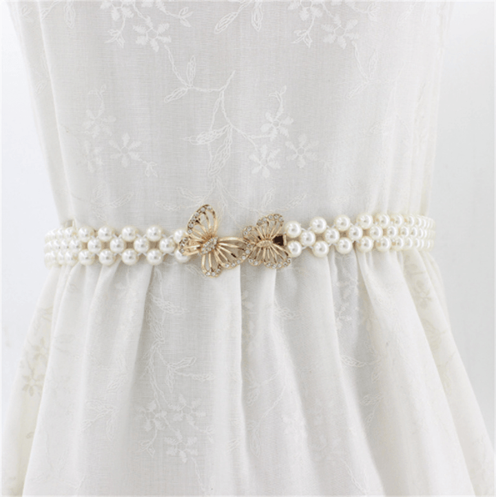 Women'S Rhinestone Pearl Waist Chain Fashion Dress Decoration - MRSLM