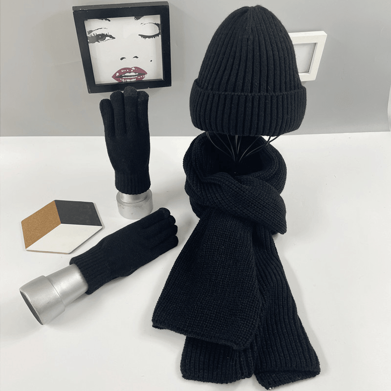 Multi-Piece Knitted Scarf Hat and Gloves Three-Piece Set - MRSLM