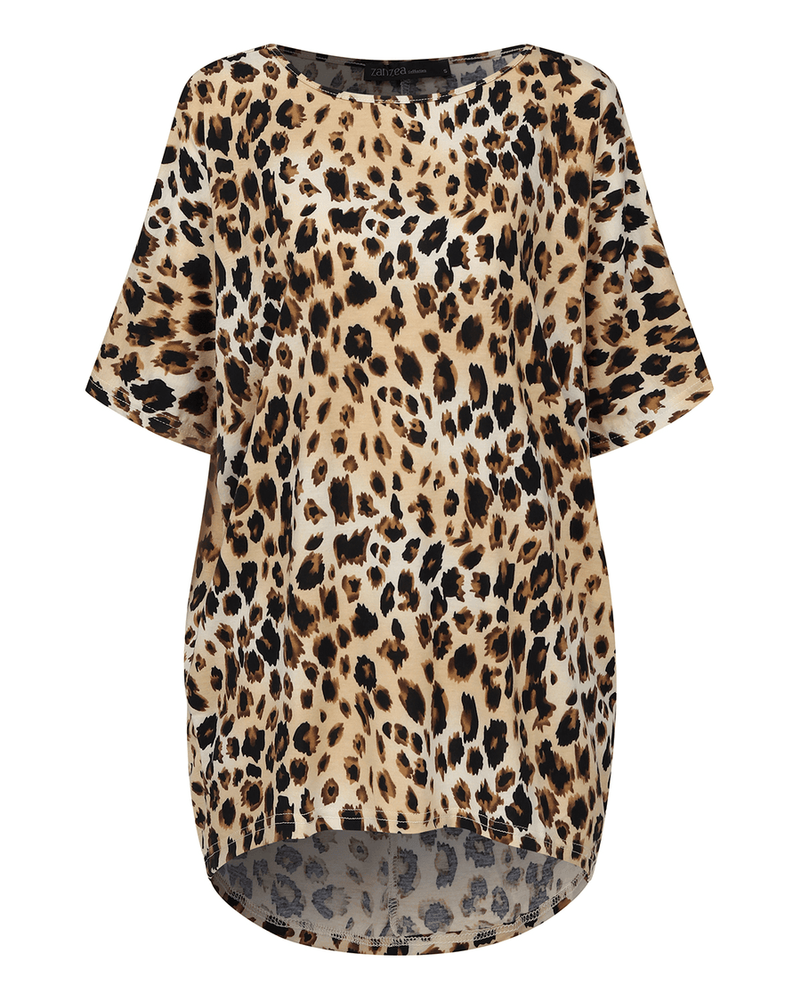 Women Short Sleeve Leopard Print Loose Baggy Casual Blouse - MRSLM