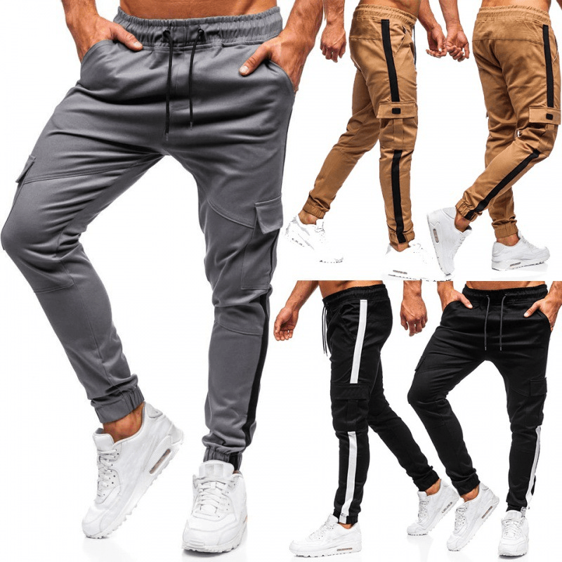 Men'S Solid Color Flip Pocket Casual Tethered Straight Sports Pants - MRSLM