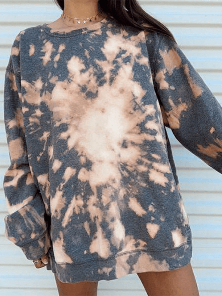 Women Tie Dye round Neck Loose Pullover Long Sleeve Sweatshirts - MRSLM