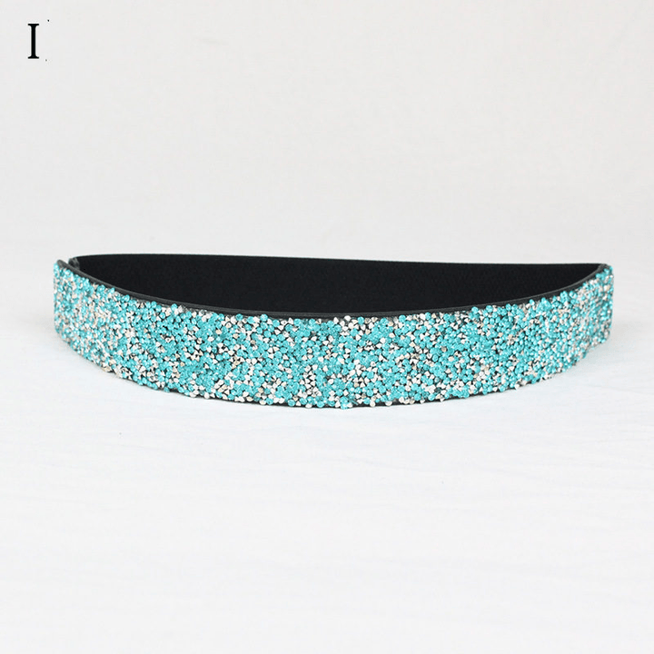 Rhinestones and Diamonds Elastic Wide Belt Flashing Diamonds Ladies Versatile Crystal Stretch - MRSLM