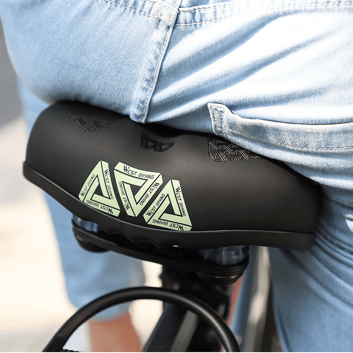 WEST BIKING Thicken Widen Bicycle Saddle Breathable Shock-Absorbing Road MTB Bike Seat Reflective Soft Pad Cushion for Bicycle - MRSLM