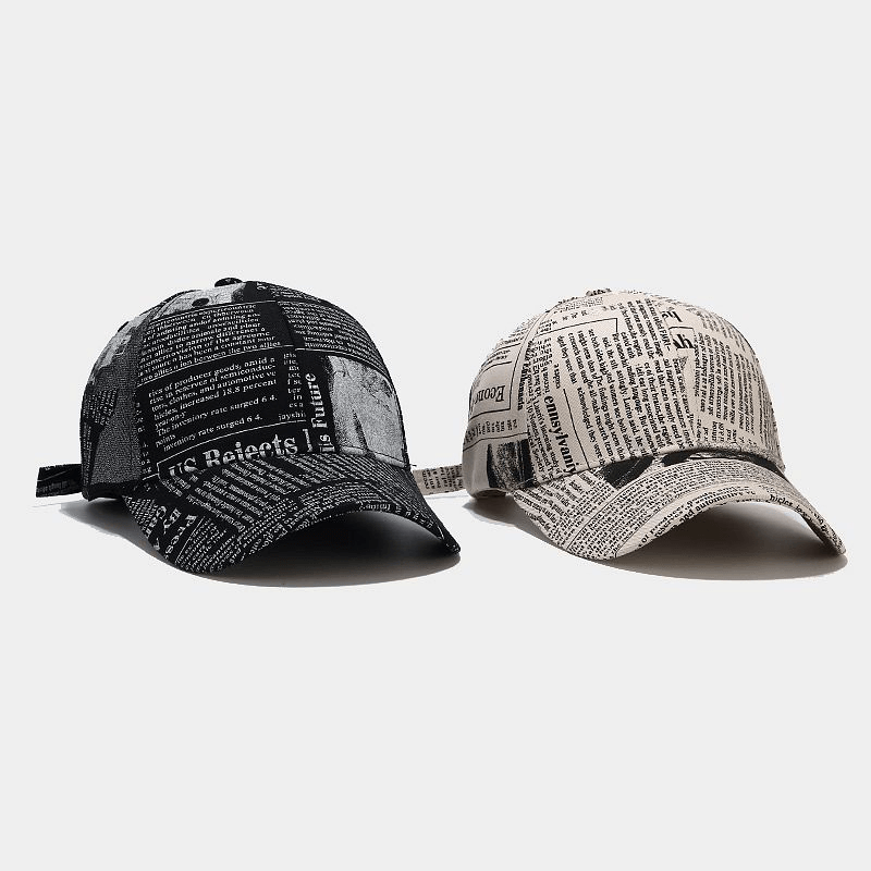 College Style Retro Newspaper Pattern Baseball Cap Men - MRSLM