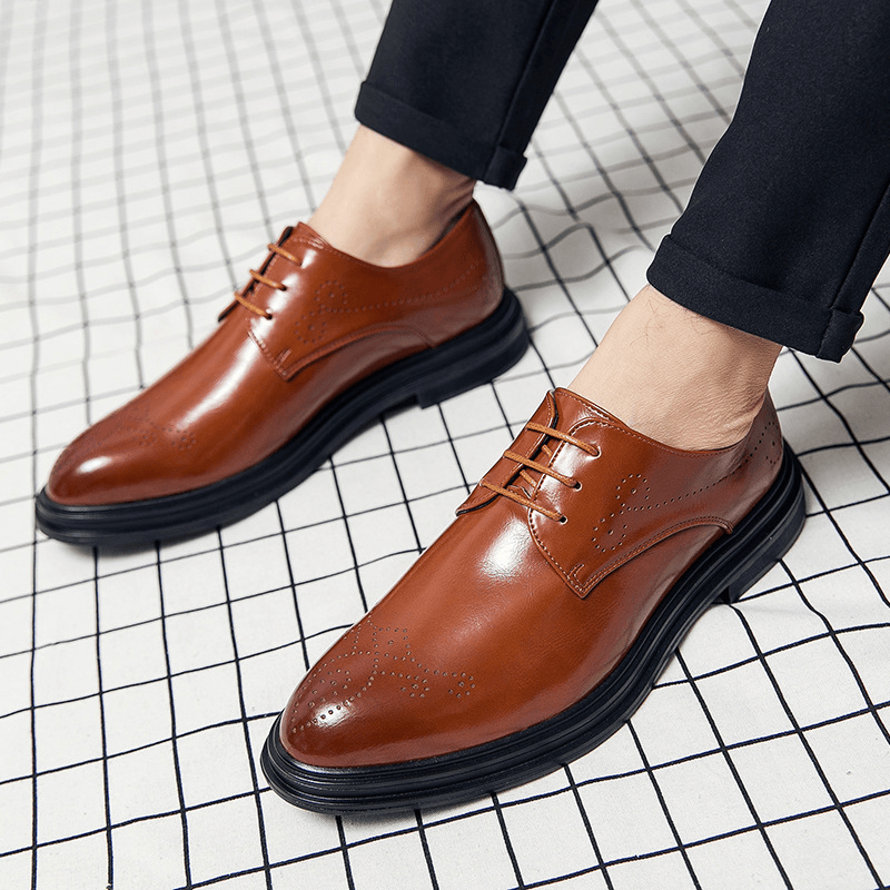 Men Leather Breathable Comfy Pointy Toe Vintage Oxford Casual Business Shoes - MRSLM