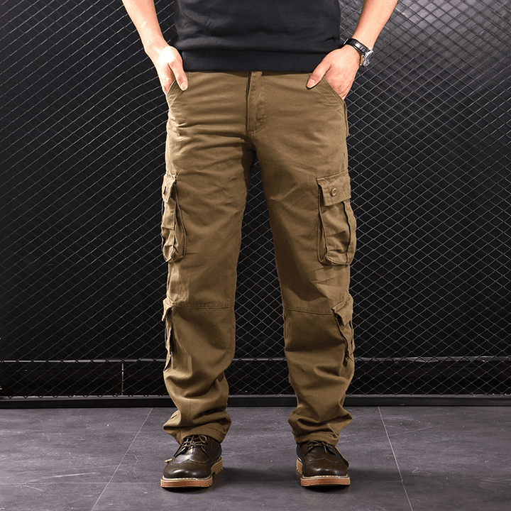 Middle-Aged Straight Leg Multi-Pocket Cargo Trousers - MRSLM