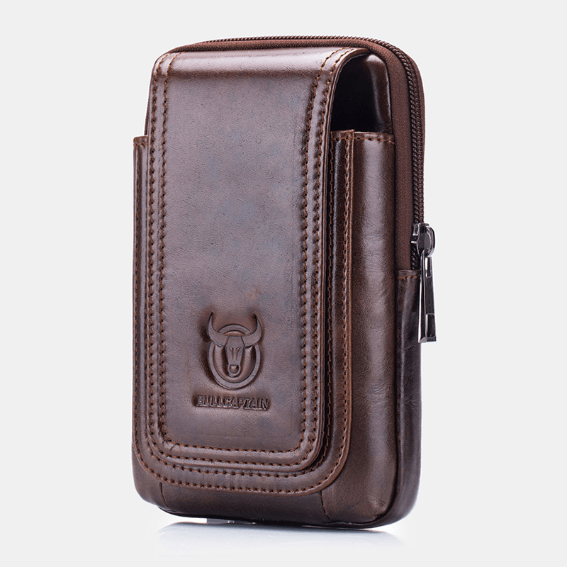 Bullcaptain Men Vintage Genuine Waist Bag Phone Bag Belt Bag - MRSLM