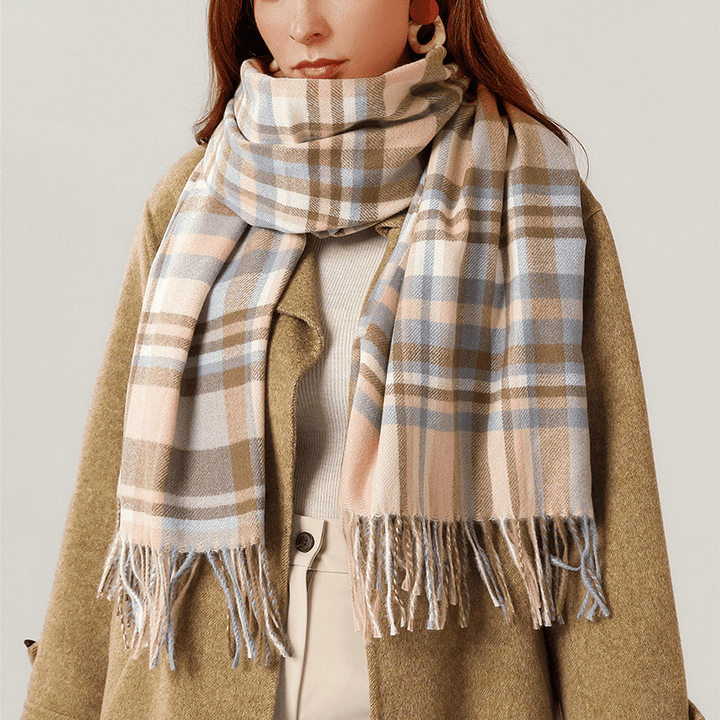 Imitation Cashmere Scarf Plaid Thickened Cold and Warm Tassels - MRSLM