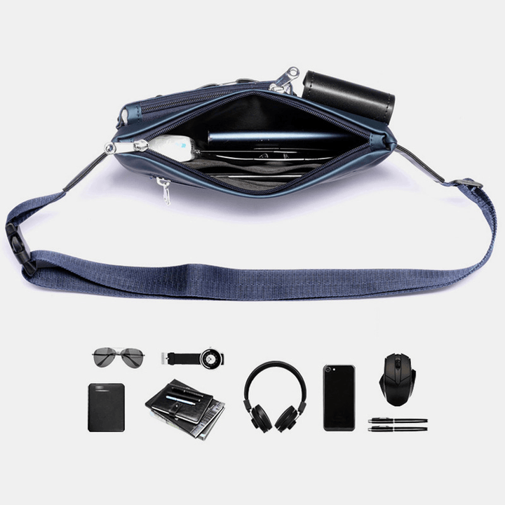 Men Oxford Multifunction Waterproof Headphone Hole Design Chest Bag Waist Bag Casual Fashion 6.5 Inch Phone Bag Crossbody Bags - MRSLM