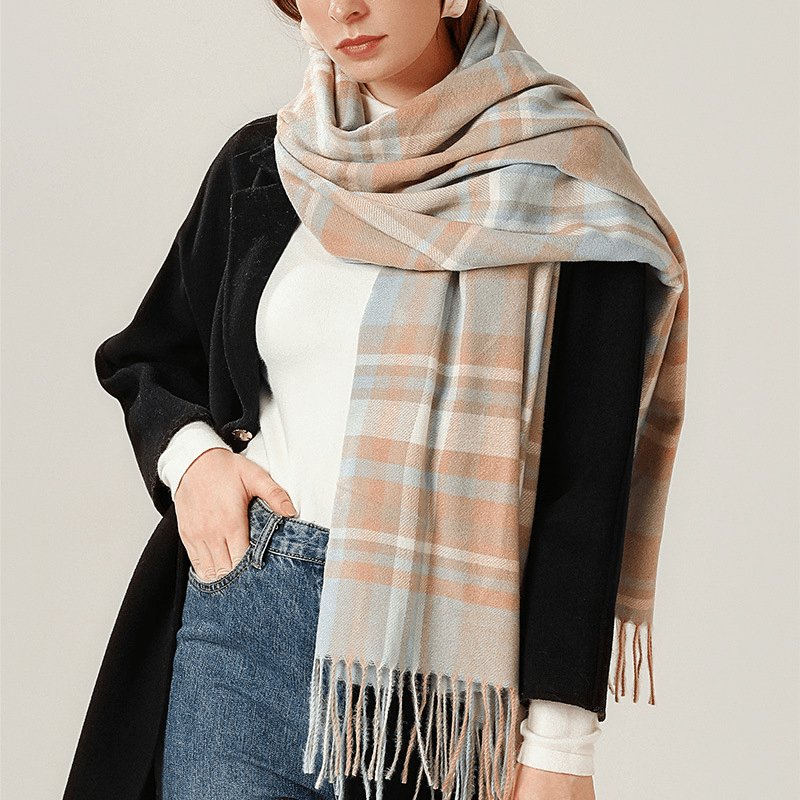 Imitation Cashmere Scarf Plaid Thickened Cold and Warm Tassels - MRSLM