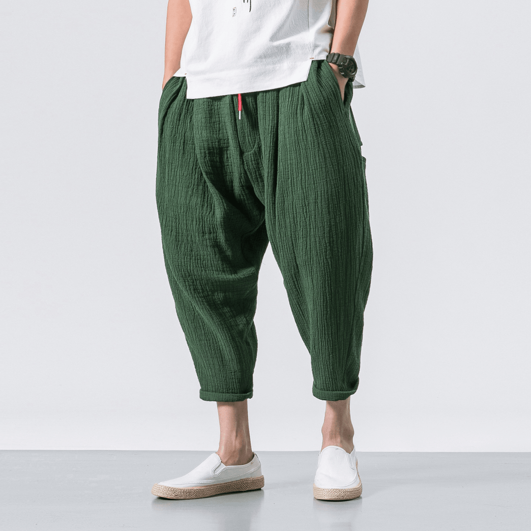 Chinese Style Cotton and Linen Men'S Casual Trousers - MRSLM