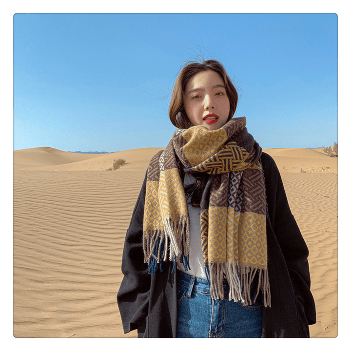 Imitated Wool All-Match Double-Sided Autumn and Winter Thickened Warm Scarf - MRSLM