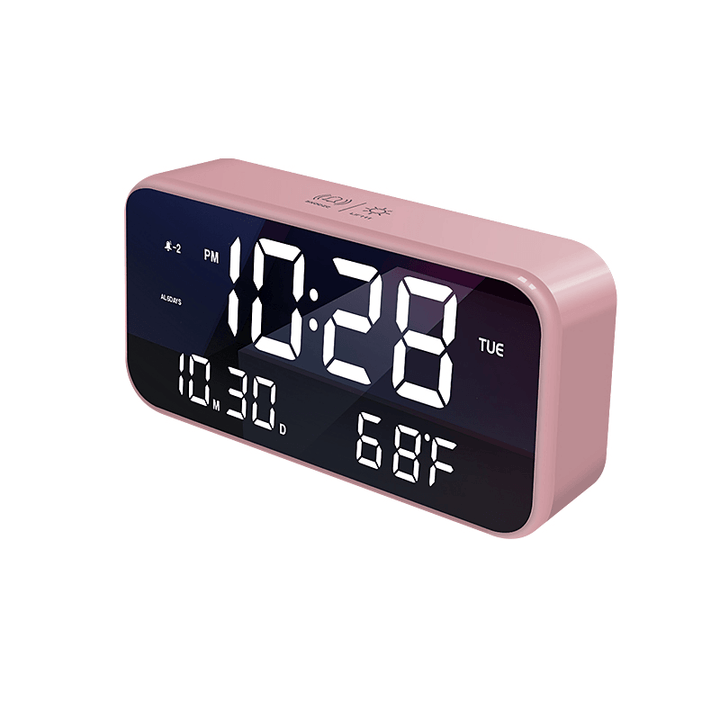 USB LED Music Alarm Clock Mirrow Effect Sound Brightness Control Snooze Function Time Thermometer Temperature LED Display Desktop Clock - MRSLM
