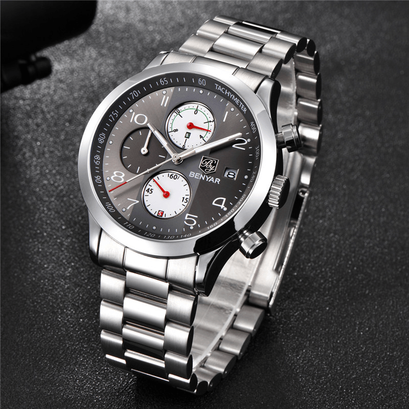 BENYAR 5133 Fashion Men Watch Chronograph Waterproof Luminous Display Full Steel Quartz Watch - MRSLM