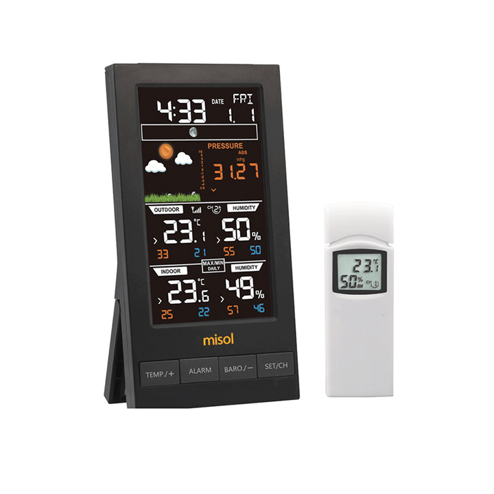 MISOL 2810-W1T Weather Station Wireless Outdoor Hygrometer Digital Thermometer Mmhg Barometer Digital Hygrometer Alarm Clock Weather Forecast - MRSLM