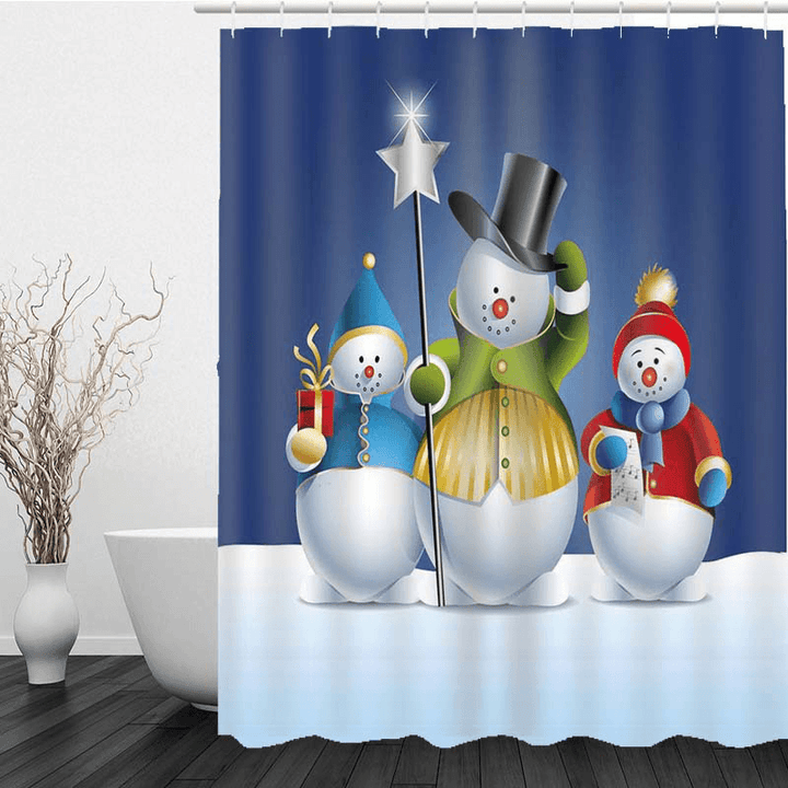 Bathroom Christmas Snowman Shower Curtain & 3PCS Mat Set Toilet Cover 180*180CM - MRSLM