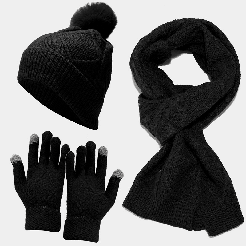 Three Piece Set of Autumn and Winter Hats, Scarves, Gloves - MRSLM