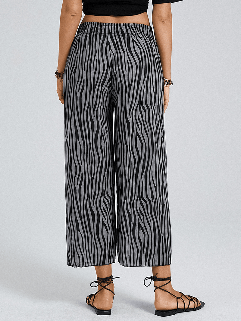 Zebra Print Elastic Waist Wide Leg Lounge Pants for Women - MRSLM