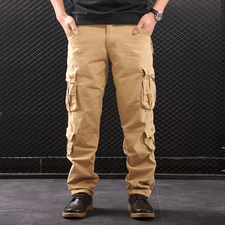 Middle-Aged Straight Leg Multi-Pocket Cargo Trousers - MRSLM