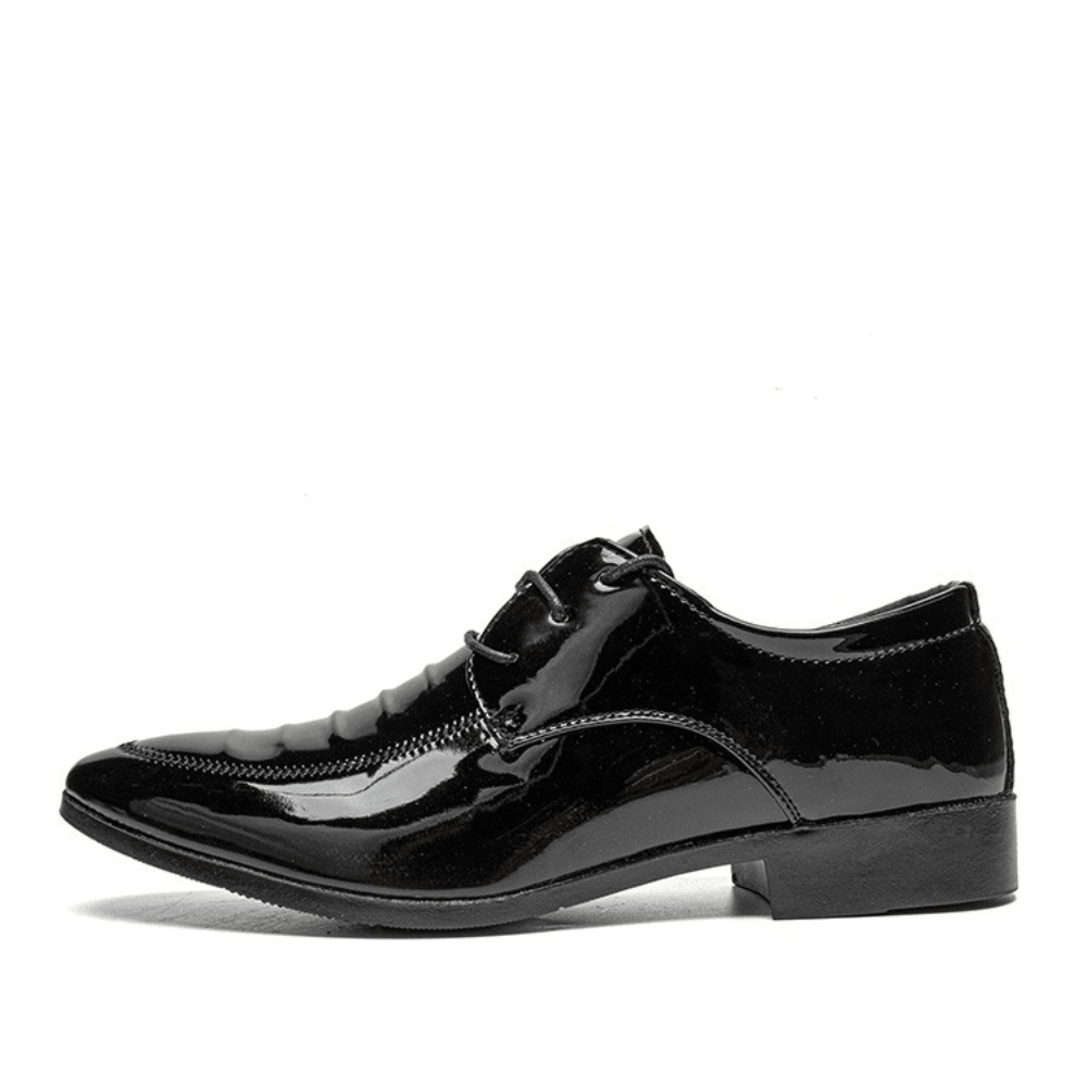 Men Leather Breathable Pointy Toe Soft Sole Lace up Business Casual Dress Shoes - MRSLM