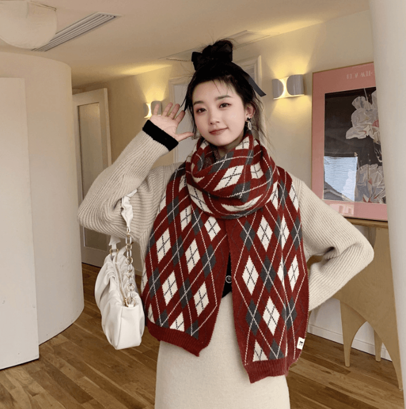 Warm Diamond Lattice Long Solid Color Soft Scarf - MRSLM