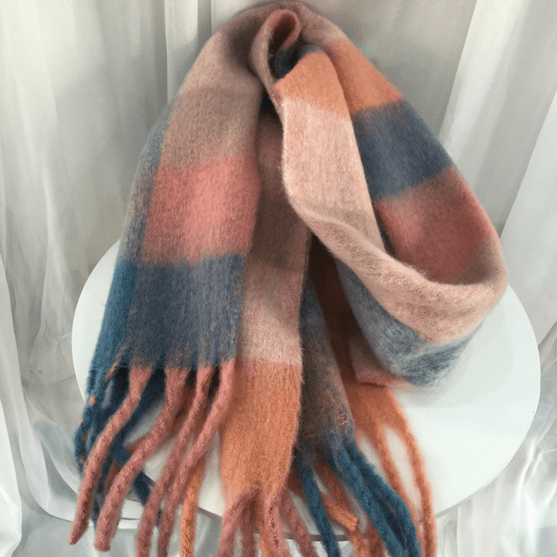 Women'S Autumn Colorful Striped Warm Cashmere Plaid Scarf - MRSLM