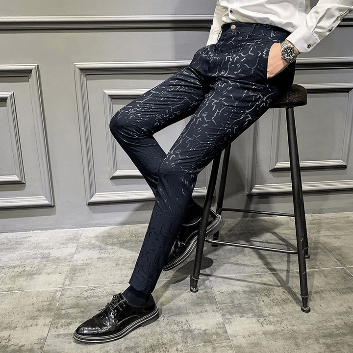 Men'S Trousers Korean Style Slim Fashion Jacquard Thinning Hair Stylist Feet Pants - MRSLM