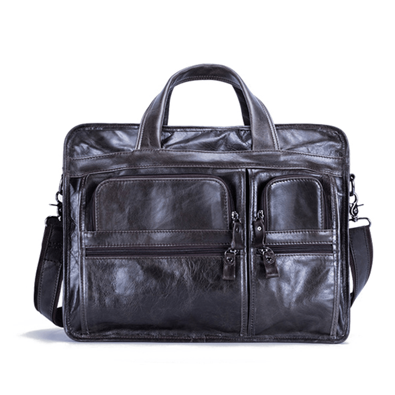Men Genuine Leather Business Large Capacity 13.3 Inch Laptop Bag Handbag Briefcase - MRSLM