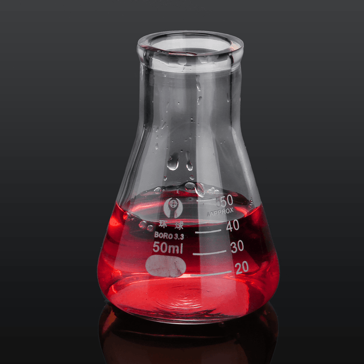 50Ml Lab Glass Erlenmeyer Conical Flask Bottle W/ Rim Borosilicate Laboratory Glassware - MRSLM