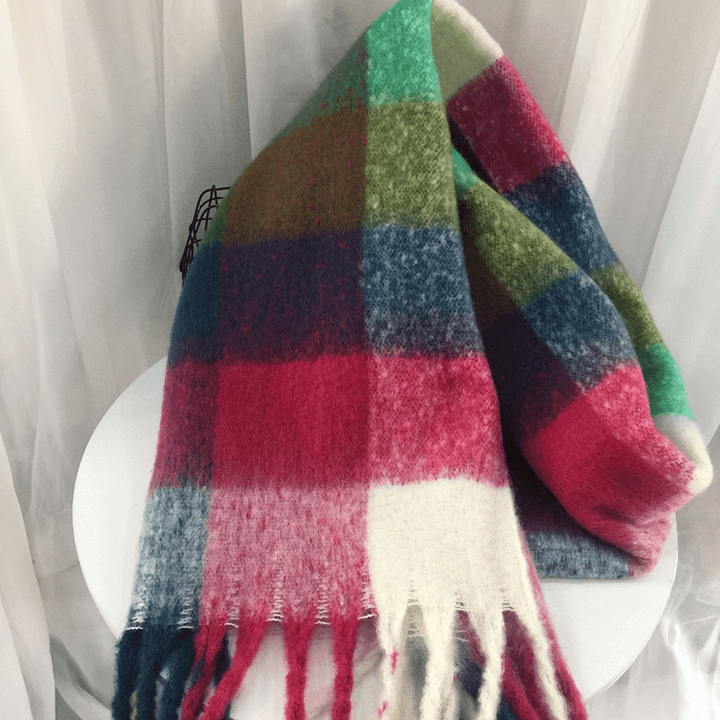 Women'S Autumn Colorful Striped Warm Cashmere Plaid Scarf - MRSLM