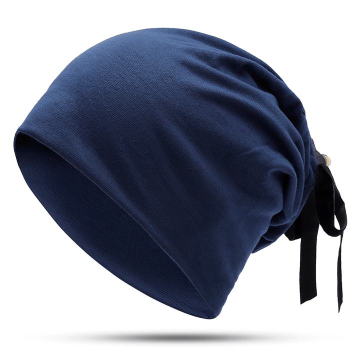 Women Summer Plain Color Turban Hat Casual Bow Skullcap Beanie Caps - MRSLM