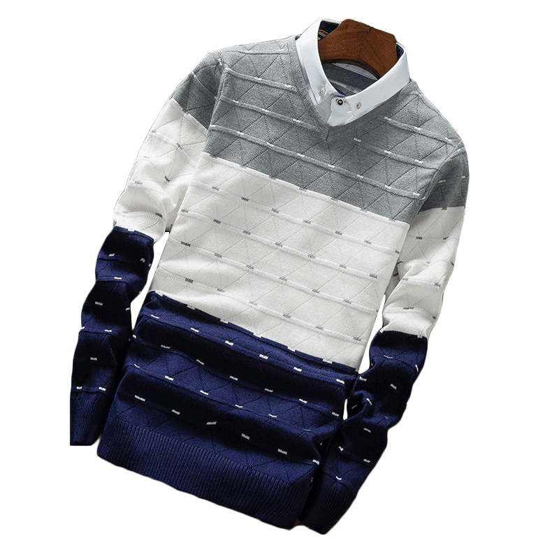 Men'S Knitted Sweater Fake Two-Piece Shirt Collar Sweater Men - MRSLM