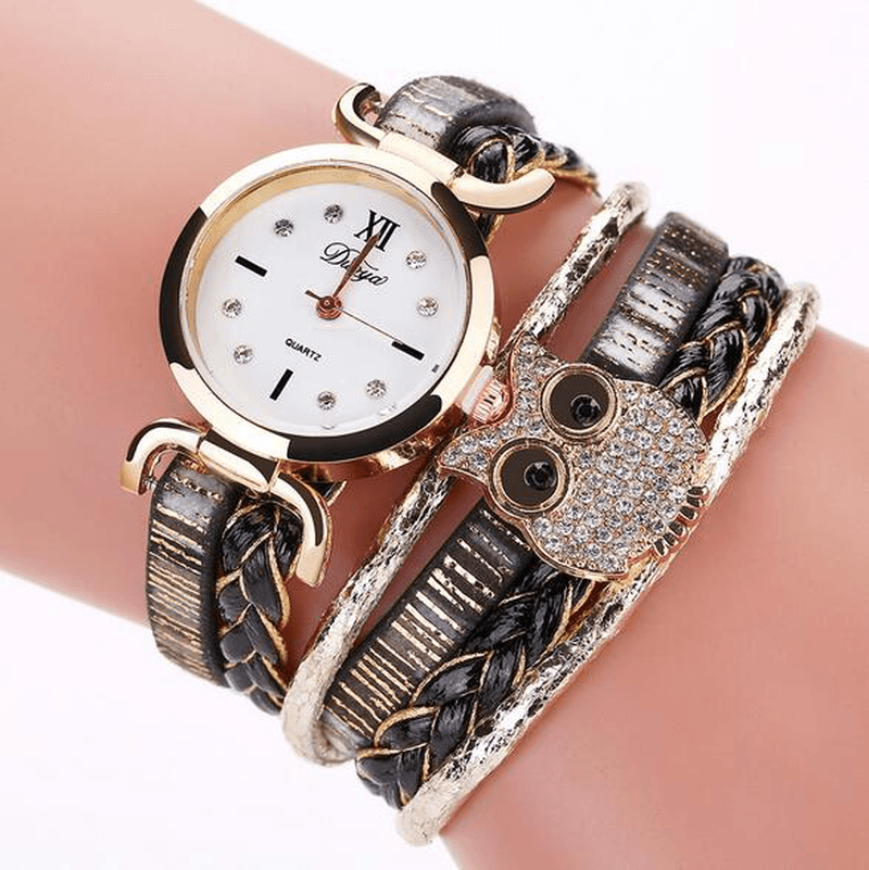 DUOYA DY114 Cute Style Owl Ladies Bracelet Watch Gift Leather Strap Quartz Watches - MRSLM