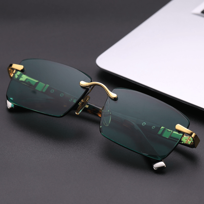 Lucky Dark Green Frameless Trimmed Sunglasses - MRSLM