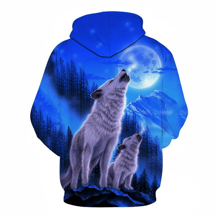Lovers Wear 3D Wolf Digital Printing Hooded Baseball Uniform Autumn and Winter Men'S and Women'S Hooded Sweater - MRSLM