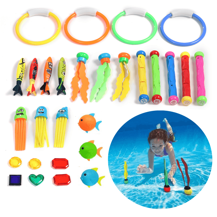 34PCS Children'S Swimming Toy Diving Ring Seaweed Diving Stick Water Throwing Toys Summer Game Swimming Pool Toys - MRSLM