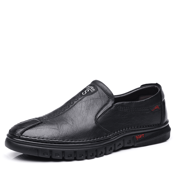 Men Cowhide Breathable Soft Sole Non Slip Comfy Slip on Driving Casual Business Shoes - MRSLM