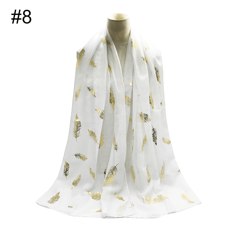 Gold Leaf Print Women'S Versatile Scarf Turban Shawl - MRSLM