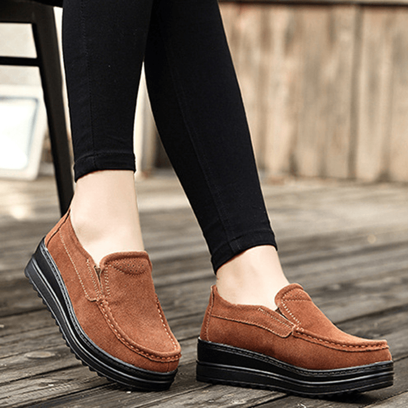 Women Wedge Heel Platforms Casual Suede round Toe Shoes - MRSLM