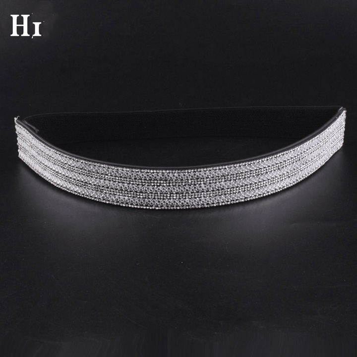 Rhinestones and Diamonds Elastic Wide Belt Flashing Diamonds Ladies Versatile Crystal Stretch - MRSLM