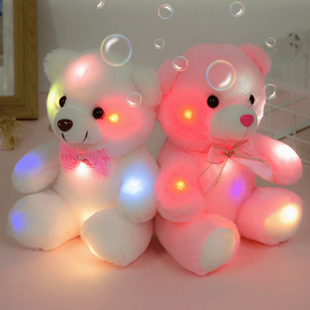 Girls Baby Cute Soft Stuffed Plush Teddy Bear Toy with LED Light up for Kids Xmas Gift - MRSLM