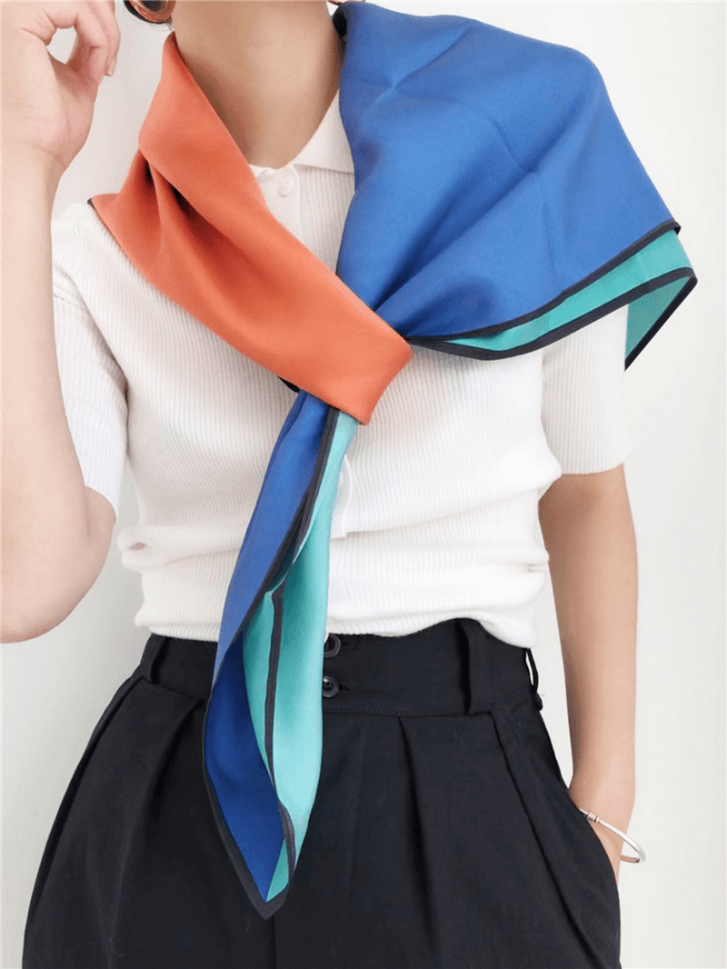 French Single Geometric Silk Scarf, Twill Satin Sunscreen Shawl - MRSLM