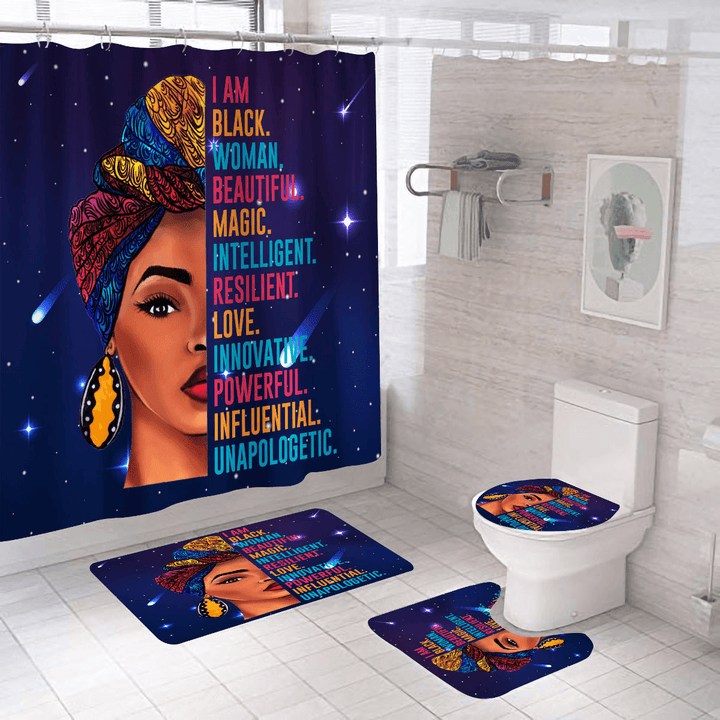 African Woman Waterproof Shower Curtain Non-Slip Bathroom Toilet Cover Mat Set - MRSLM