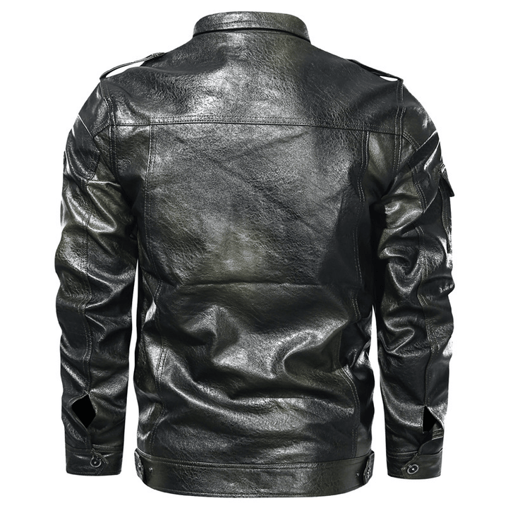 Men'S Washed PU Leather Casual Men'S Leather Jacket - MRSLM