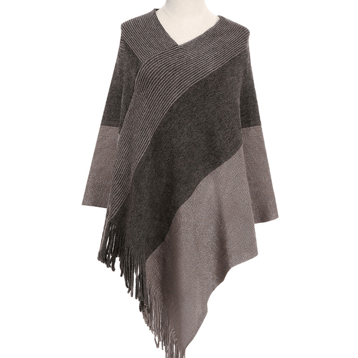 Knitted Shawl Cape Warm Tassel Cloak - MRSLM