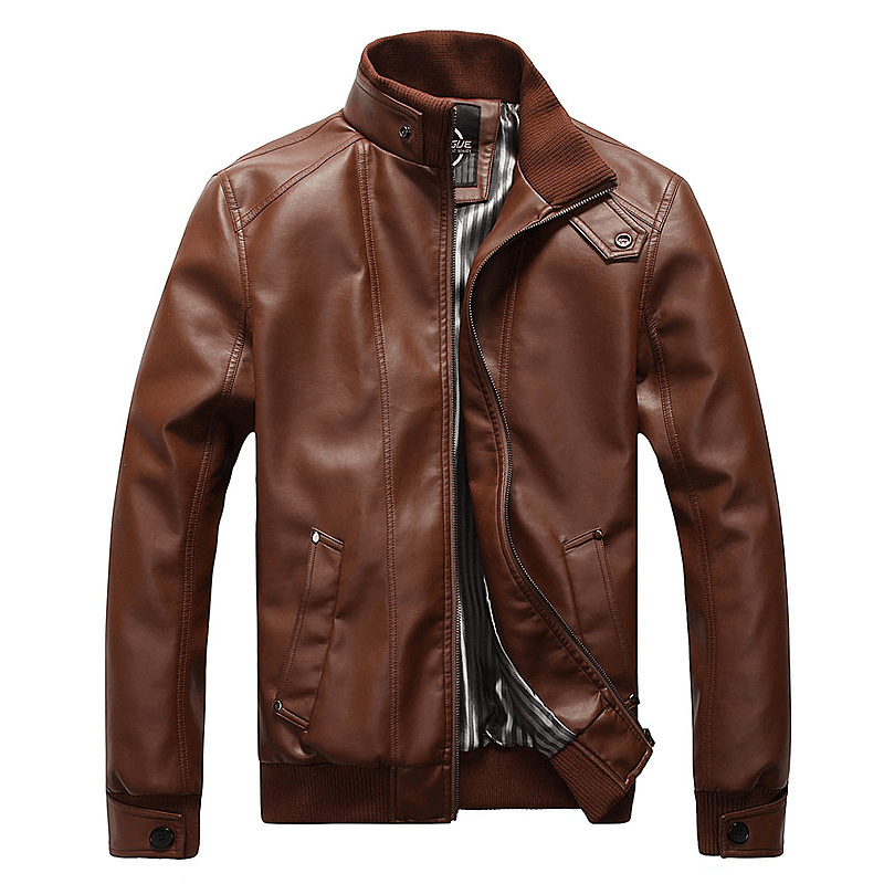 Fashion Brand Casual PU Leather Jacket Youth All-Match Leather Jacket Men - MRSLM