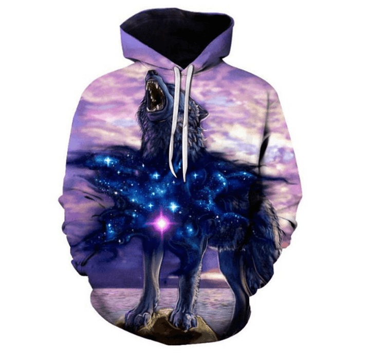 3D Digital Animal Print Hooded round Neck Sweatshirt - MRSLM