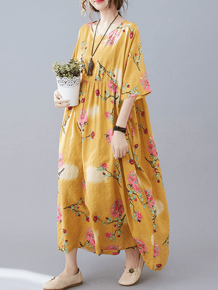 O-Neck Floral Loose Bohemian Casual Summer Dress for Women - MRSLM