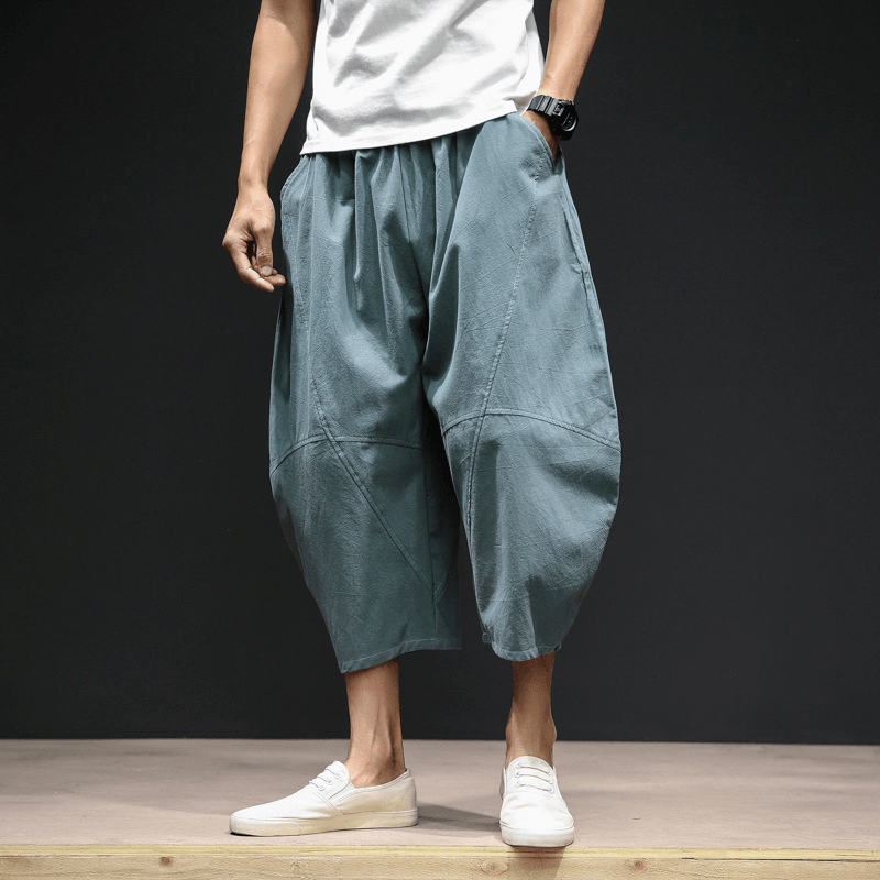 Men'S Cropped Bloomers Loose Wide-Leg Pants plus Size Harem Pants - MRSLM