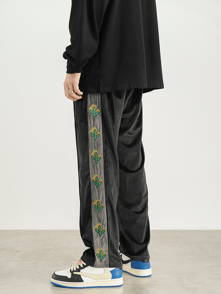 Vintage Cactus Embroidery Straight-Leg Sweatpants - MRSLM